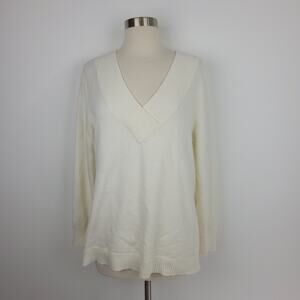 By Anthropologie Ivory V-Neck Long Sleeve Knit Sweater Soft Size Small Neutral